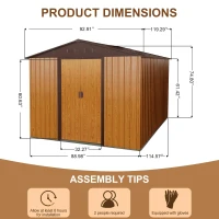 8 x 10 ft Outdoor Metal Storage Shed with Metal Foundation, Sliding Doors, Outbuilding for Garden Hobbyists, 89" L x 114.5" W x 75" H, Coffee(m-3)