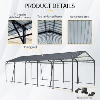 Heavy-Duty Outdoor Metal Carport with Galvanized Steel Roof, Large Garage Ideal for Cars and Trucks, 153.5'' L x 317'' W x 105.5'' H, Charcoal(m-5)