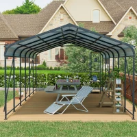 Heavy Duty Carport with Galvanized Steel Roof and Frame, Large Garage Ideal for Cars and Trucks, 144'' L x 379.5'' W x 105.5'' H, Charcoal(m-7)