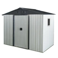 8 x 4 ft Outdoor Metal Storage Shed with Window, Lockable Door, Outbuilding for Garden Hobbyists, 93" L x 52" W x 75" H, White+Black(m-2)