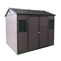 Resin Outdoor Storage Shed with Floor, Lockable Door and Windows, Outbuilding for Garden Hobbyists, 96'' L x 75'' W x 85'' H, Brown(m-2)