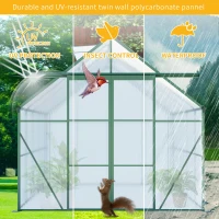 Double Door Polycarbonate Greenhouse with Galvanized Base and Adjustable Roof, Walk-in Hothouse for Plant, 94.5" L x 121" W x 89.5" H, Green(m-6)