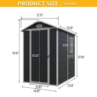 Outdoor Plastic Storage Shed with Floor and Heavy-Duty Resin Panels, Storage Hut with Pad-Lockable Door, 52.5'' L x 76.5'' W x 78.5'' H, Black(m-3)
