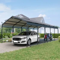 Heavy Duty Outdoor Carport with Galvanized Steel Roof, Large Garage Perfect for Cars and Trucks, 156'' L x 317'' W x 107.5'' H, Charcoal(m-7)