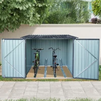 Outdoor Steel Storage Shed for Bicycles with Slope Roof and 4 Bike Tracks, Outbuilding for Garden Hobbyists, 81'' L x 76'' W x 64'' H, Black(m-7)