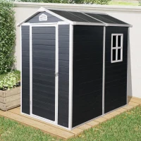 Outdoor Plastic Storage Shed with Floor and Heavy-Duty Resin Panels, Storage Hut with Pad-Lockable Door, 52.5'' L x 76.5'' W x 78.5'' H, Black(m-1)