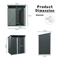 Outdoor Metal Storage Shed with Transparent Panel, Galvanized Construction, Storage Hut ideal for Backyard, 64.5'' L x 43.5'' W x 71.5'' H, Gray(m-3)