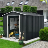 8 x 10 ft Outdoor Metal Storage Shed with Metal Foundation, Robust Construction, Outbuilding for Garden, 89" L x 115" W x 75" H, Black(m-1)