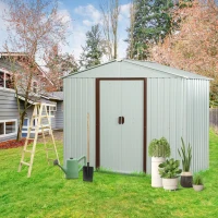 6 x 5 ft Outdoor Metal Storage Shed with Sliding Doors, Galvanized Steel, Outbuilding for Garden Hobbyists, 72.5" L x 47" W x 72.5" H, White(m-9)
