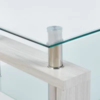 Tempered Glass Coffee Table with Geometric Design, Metal Tubular Legs, Durable Centre Desk for Living Room, 35" L x 19" W x 16.5" H, White(m-6)