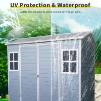 Outdoor Storage Shed with Double-Door and Two Windows, Heavy-Duty Resin Panels, Outbuilding for Backyard, 96" L x 52.5" W x 81" H, Grey(m-6)