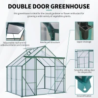 Walk-in Polycarbonate Greenhouse with Double Sliding Doors, Galvanized Base, Heavy Duty Hothouse for Plant, 94.5" L x 74" W x 89.5" H, Green(m-4)