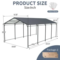 Heavy Duty Metal Carport with Galvanized Steel Roof and Frame, Large Garage Ideal for Cars and Trucks, 142'' L x 254'' W x 105.5'' H, Charcoal(m-3)