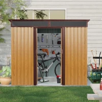 8 x 6 ft Outdoor Metal Storage Shed with Galvanized Steel Panels and Sliding Doors, Outbuilding for Backyard, 94" L x 68.5" W x 77" H, Coffee(m-8)