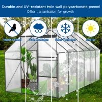 Polycarbonate Walk-in Greenhouse with Sliding Door and Adjustable Roof, Heavy Duty Aluminum Hothouse for Plant, 75" L x 146" W x 77" H, Black(m-4)