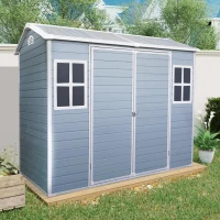 Outdoor Storage Shed with Double-Door and Two Windows, Heavy-Duty Resin Panels, Outbuilding for Backyard, 96" L x 52.5" W x 81" H, Grey(m-1)