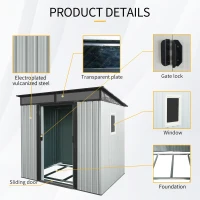 6 x 5 ft Outdoor Metal Storage Shed with Transparent Plate, Galvanized Steel Storage Hut for All-Weather Use, 77'' L x 59.5'' W x 71'' H, White+Black(m-4)