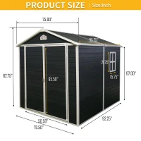 Resin Outdoor Storage Shed Kit with Pad-Lockable Double Doors, Storage Hut with Heavy-Duty Construction, 75'' L x 95.5'' W x 82.5'' H, Black(m-3)