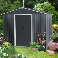 8 x 6 ft Outdoor Metal Storage Shed with Galvanized Steel Panels and Sliding Doors, Outbuilding for Backyard, 89" L x 64" W x 75" H, Black(m-1)