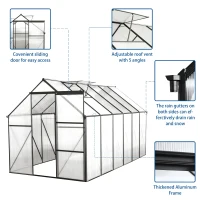 Polycarbonate Walk-in Greenhouse with Sliding Door and Adjustable Roof, Heavy Duty Aluminum Hothouse for Plant, 75" L x 146" W x 77" H, Black(m-7)
