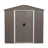 Outdoor Metal Storage Shed with Sliding Doors, Punched Vents, Galvanized Iron Frame, Outbuilding for Backyard, 72.5" L x 47" W x 72.5" H, Grey(m-2)