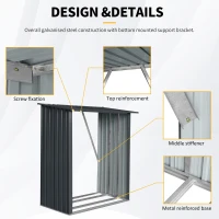 Outdoor Galvanized Steel Firewood Rack with Sloped Roof, Open Wood Shed Perfect for Firewood Storage, 64'' L x 35'' W x 60.5'' H, Black(m-4)