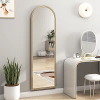 HOMCOM 64" x 21" Full Length Mirror, Free Standing, Leaning or Wall, Arched Full Body Mirror with Faux Stone Frame, Beige(m-9)