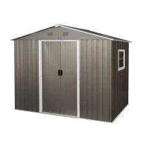 Outdoor Metal Storage Shed with Robust Construction and Sliding Doors, Outbuilding for Garden Hobbyists, 93'' L x 68.5'' W x 75'' H, Grey(m-2)