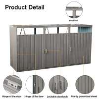 Metal Garbage Bin Shed with Doors and Lockable Handles, Trash Can Shed Perfect for Outdoor Storage, 94.5'' L x 31.5'' W x 48'' H, Grey(m-4)