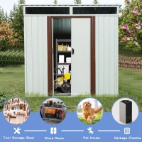 Outdoor Metal Storage Shed with Metal Foundation and Robust Construction, Storage Hut ideal for Backyard, 77'' L x 59.5'' W x 71'' H, White(m-5)