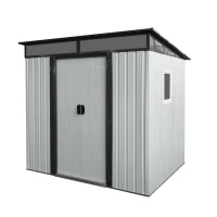 6 x 5 ft Outdoor Metal Storage Shed with Transparent Plate, Galvanized Steel Storage Hut for All-Weather Use, 77'' L x 59.5'' W x 71'' H, White+Black(m-2)