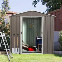 Outdoor Metal Storage Shed with Sliding Doors, Punched Vents, Galvanized Iron Frame, Outbuilding for Backyard, 72.5" L x 47" W x 72.5" H, Grey(m-9)