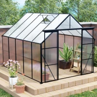 Double Door Polycarbonate Greenhouse with Galvanized Base, Adjustable Roof, Walk-in Hothouse for Backyard, 94.5" L x 121" W x 89.5" H, Black(m-7)