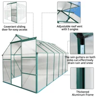 Polycarbonate Walk-in Greenhouse with Sliding Door and Adjustable Roof, Hothouse with Duty Aluminum Frame, 75'' L x 146'' W x 77'' H, Green(m-5)