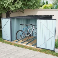 Outdoor Steel Storage Shed for Bicycles with Slope Roof and 4 Bike Tracks, Outbuilding for Garden Hobbyists, 81'' L x 76'' W x 64'' H, Black(m-8)