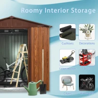 6 x 6 ft Outdoor Metal Storage Shed with Sliding Doors, Storage Hut with Galvanized Steel Construction, 72.5'' L x 64'' W x 72.5'' H, Coffee(m-6)