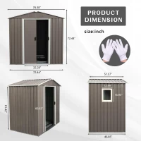 6 x 5 ft Outdoor Metal Storage Shed with Galvanized Steel Panels and Doors, Storage Hut ideal for Backyard, 76.5'' L x 51.5'' W x 72.5'' H, Gray(m-3)