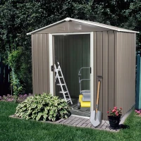 Outdoor Metal Storage Shed with Sliding Doors, Punched Vents, Galvanized Iron Frame, Outbuilding for Backyard, 72.5" L x 47" W x 72.5" H, Grey(m-1)