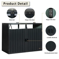 Metal Garbage Bin Shed with Convenient Lid and Springs, Galvanized Steel Outdoor Storage for 2 Trash Cans, 63'' L x 31.5'' W x 48'' H, Charcoal(m-5)