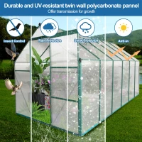 Polycarbonate Walk-in Greenhouse with Sliding Door and Adjustable Roof, Hothouse with Duty Aluminum Frame, 75'' L x 146'' W x 77'' H, Green(m-4)