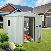 Outdoor Metal Storage Shed with Metal Foundation and Robust Construction, Storage Hut ideal for Backyard, 93'' L x 51.5'' W x 75'' H, White(m-9)