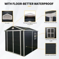 Resin Outdoor Storage Shed Kit with Pad-Lockable Double Doors, Storage Hut with Heavy-Duty Construction, 75'' L x 95.5'' W x 82.5'' H, Black(m-6)