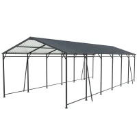 Heavy Duty Metal Carport with Galvanized Steel Roof and Frame, Large Garage with 4 Fixed Supports, 142" L x 379.5" W x 106" H, Charcoal(m-2)