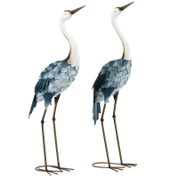 Outsunny Crane Garden Statues, 28.5" & 29" Standing Bird Sculptures, Metal Yard Art Decor, Landscape Decoration Set of 2, Blue