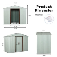 6 x 5 ft Outdoor Metal Storage Shed with Sliding Doors, Galvanized Steel, Outbuilding for Garden Hobbyists, 72.5" L x 47" W x 72.5" H, White(m-3)