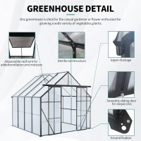 8 x 8 ft Double Door Polycarbonate Greenhouse with Galvanized Base, Walk-in Hothouse for Backyard, 94.5" L x 98" W x 89.5" H, Black(m-4)