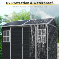 Resin Outdoor Storage Shed with Floor, Lockable Door and Windows, Outbuilding for Garden Hobbyists, 96'' L x 75'' W x 85'' H, Black(m-4)