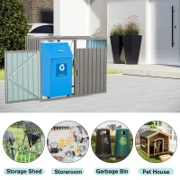 Metal Garbage Bin Shed with Convenient Lid and Springs, Galvanized Steel Outdoor Storage for 2 Trash Cans, 63'' L x 31.5'' W x 48'' H, Grey(m-5)