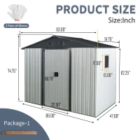 8 x 4 ft Outdoor Metal Storage Shed with Window, Lockable Door, Outbuilding for Garden Hobbyists, 93" L x 52" W x 75" H, White+Black(m-3)