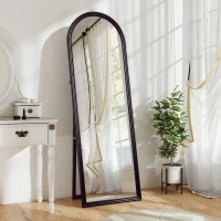HOMCOM 64" x 21" Full Length Mirror, Free Standing, Leaning or Wall, Arched Full Body Mirror, Brown Wood Grain(m-1)